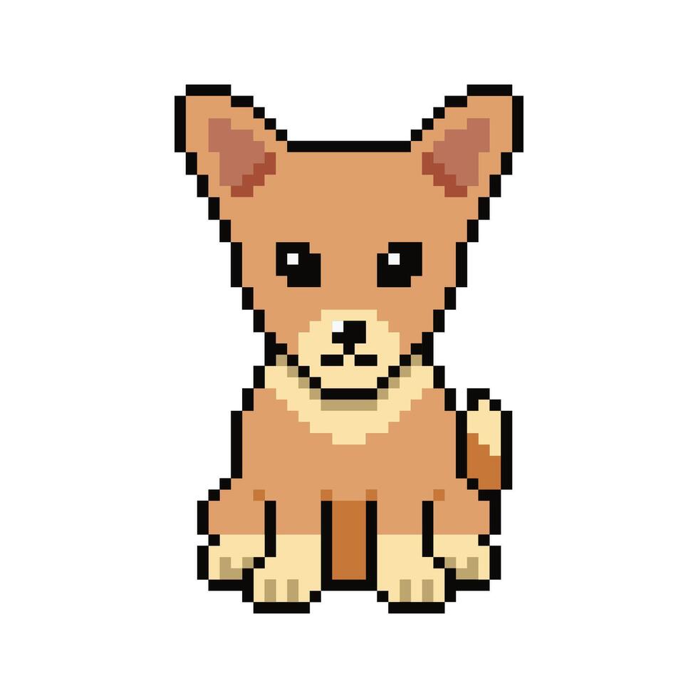 Pixel art smiling dog in retro style vector