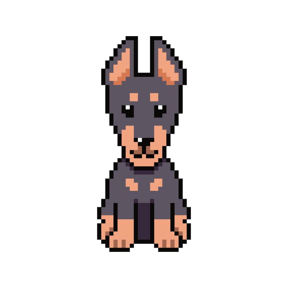 Pixel art cute doberman dog in retro style vector