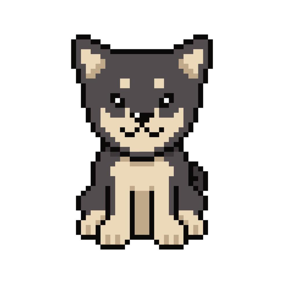 Pixel art cute shiba inu dog in retro style vector