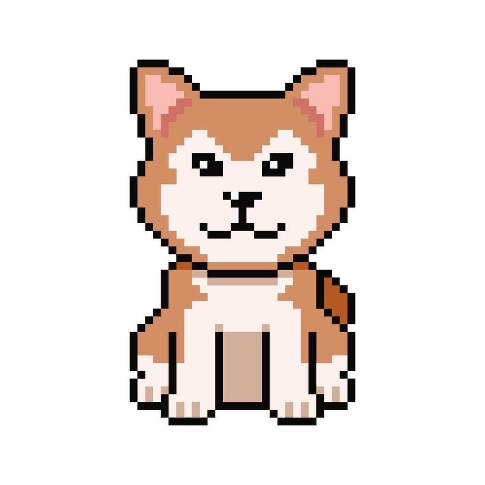 Pixel art cute akita inu dog in retro style vector