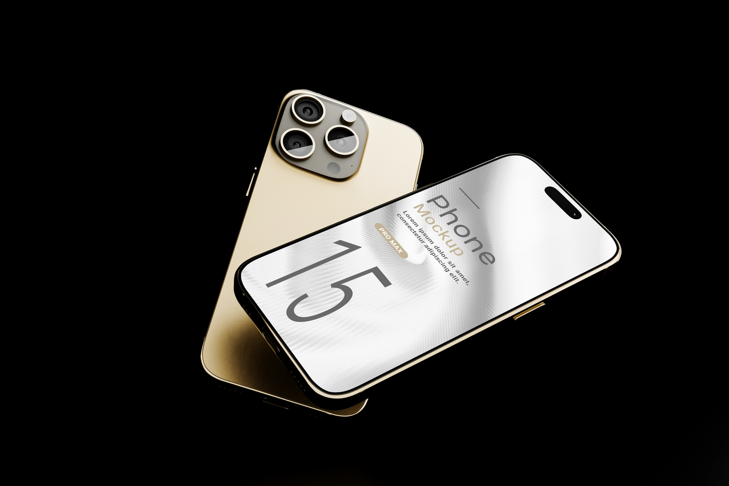 Modern Smartphone Mockup Featuring Dual Gold Design on Black Background psd