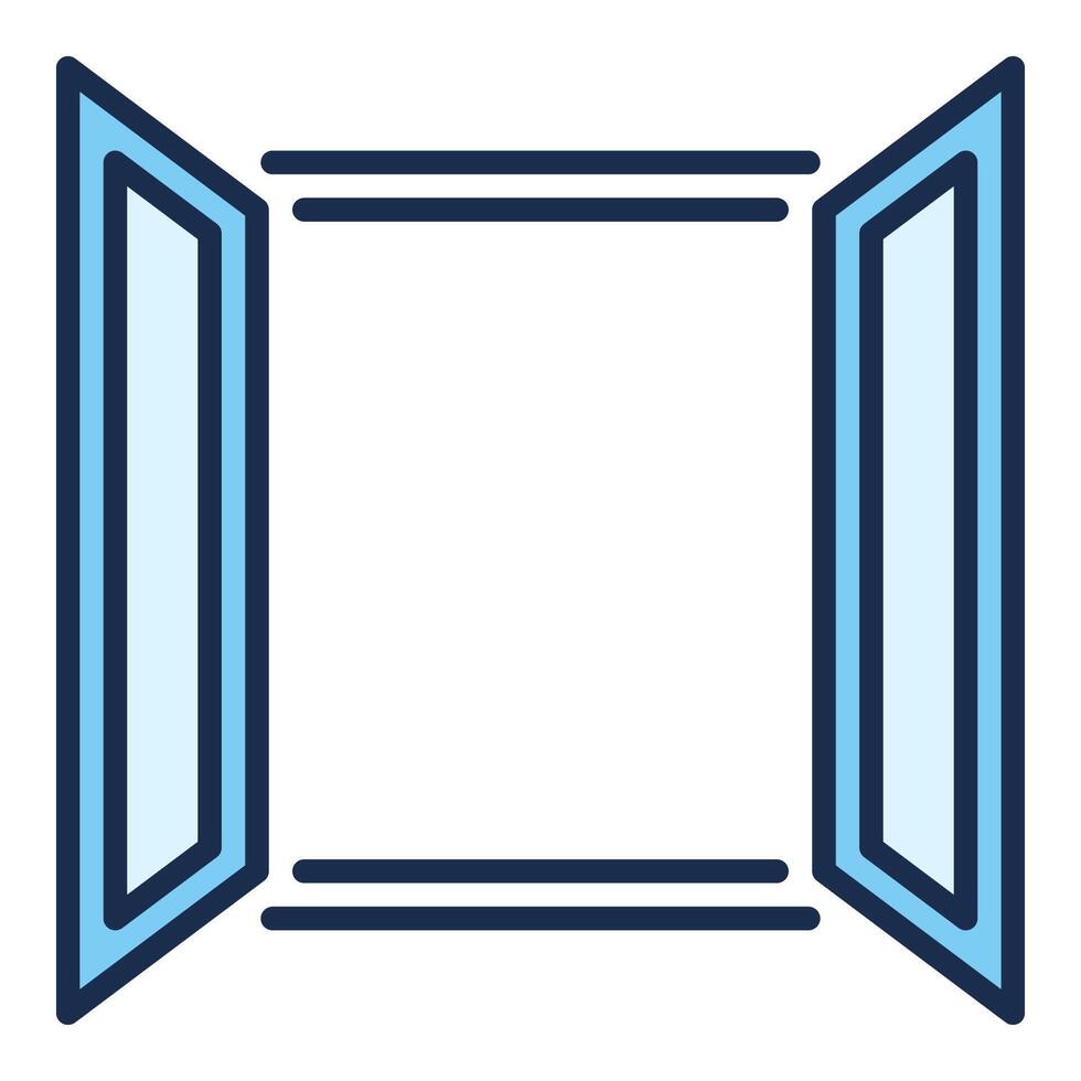 Wide Opened Glass Window blue icon or symbol vector