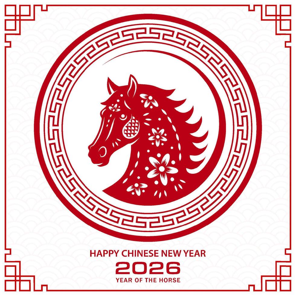 Happy Chinese new year 2026 with horse Zodiac sign vector