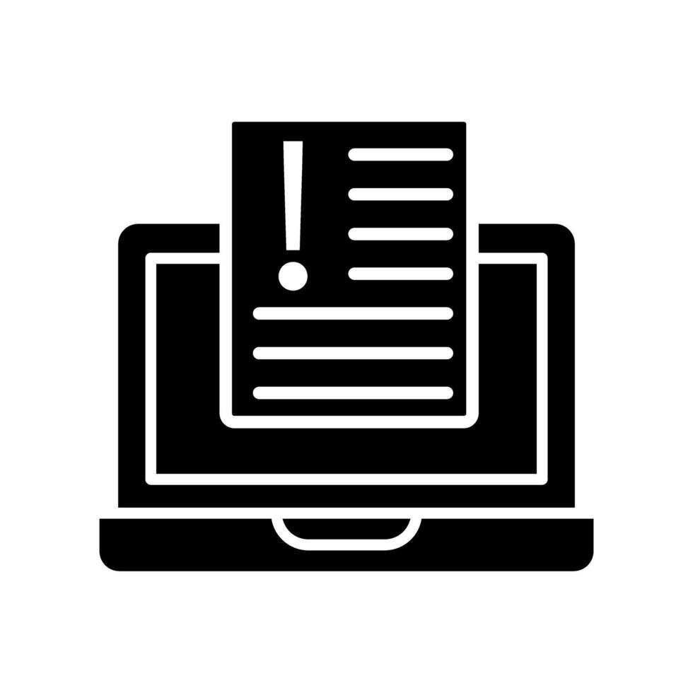 Laptop with exclamation mark sign. concept illustration, glyph symbol, flat sign. vector