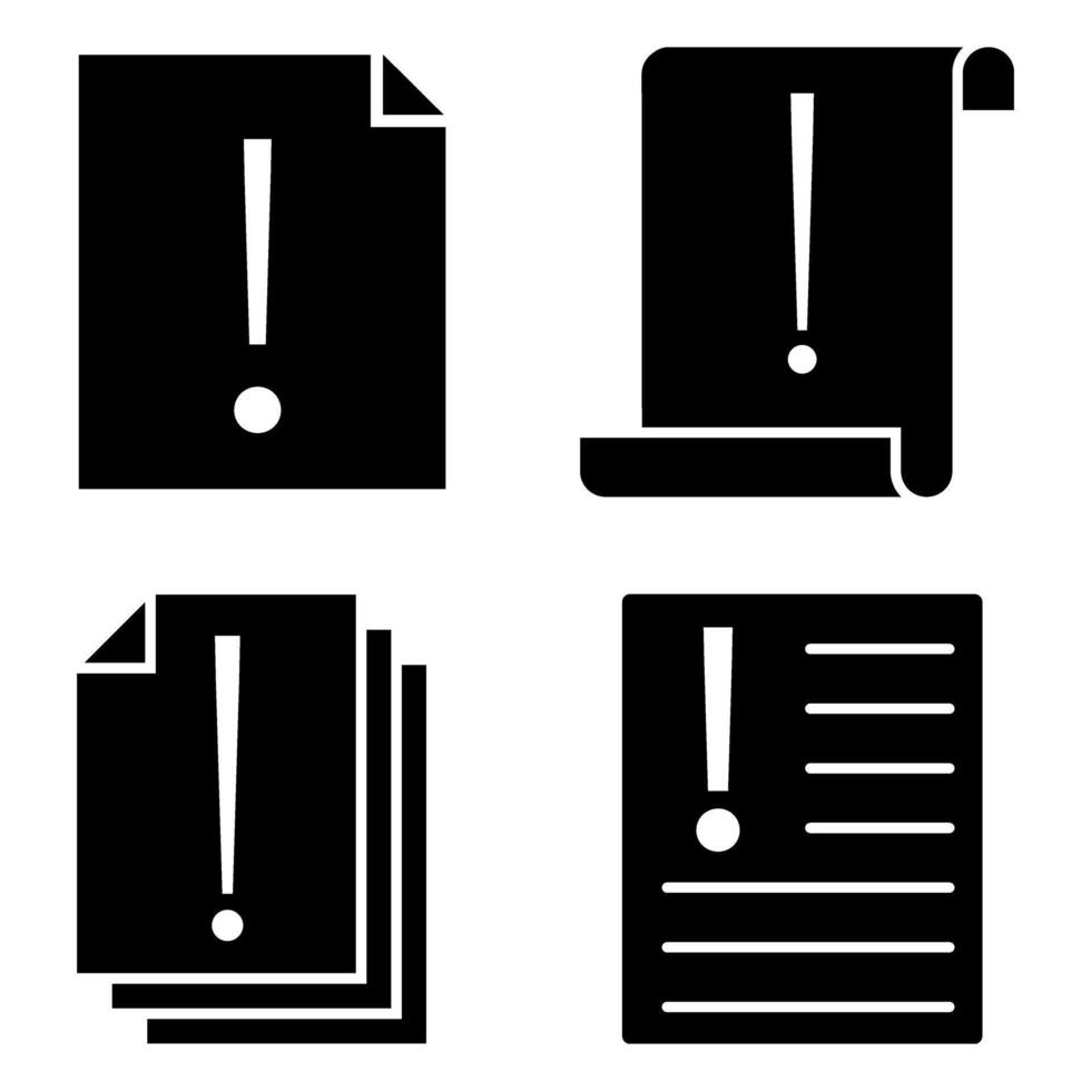 Set of icons with documents and exclamation mark. illustration. vector