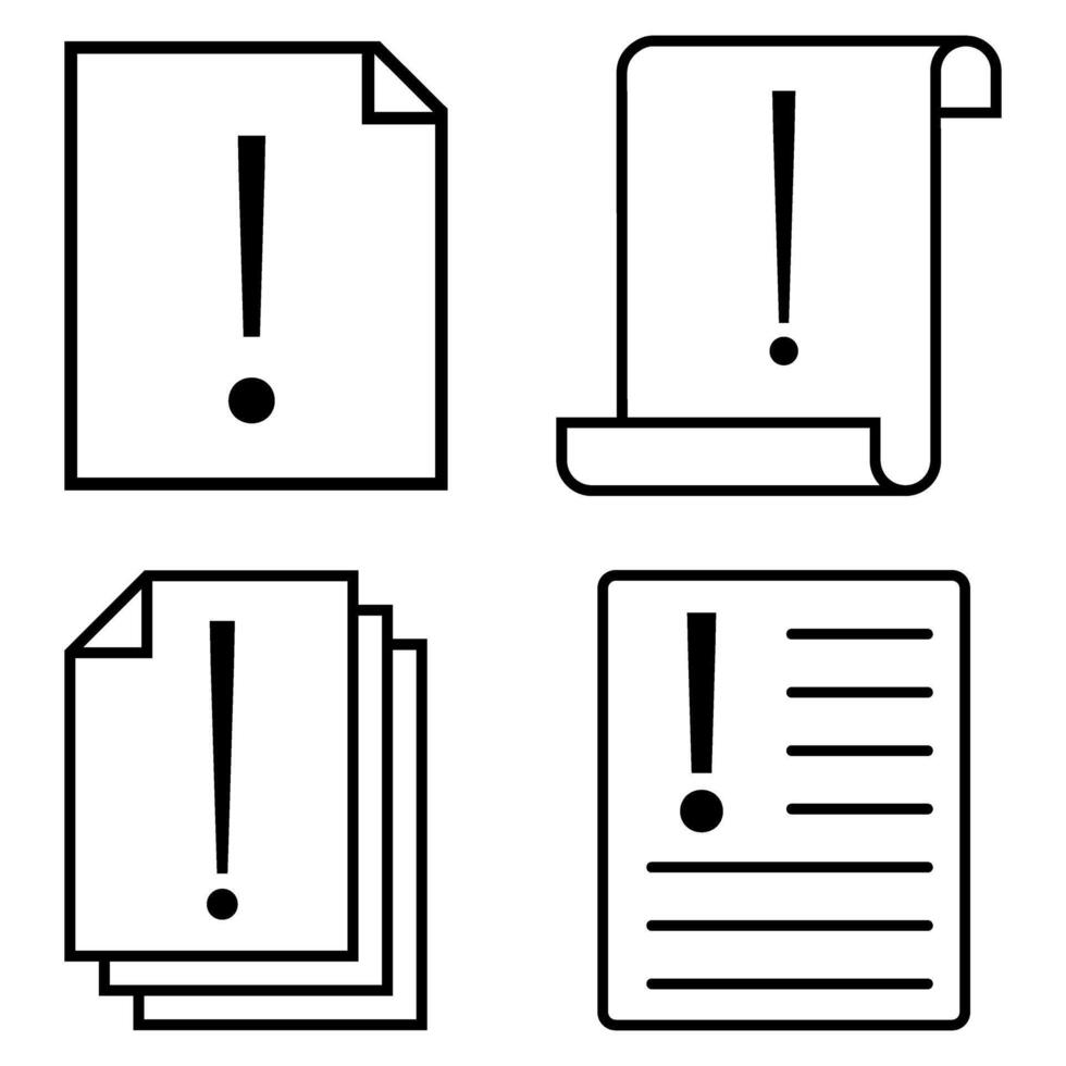 Set of black and white sheets of paper with exclamation mark. vector