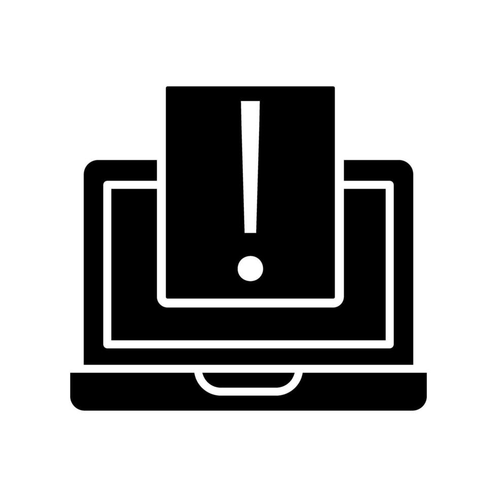 Laptop with exclamation mark black icon, concept illustration, glyph symbol. vector
