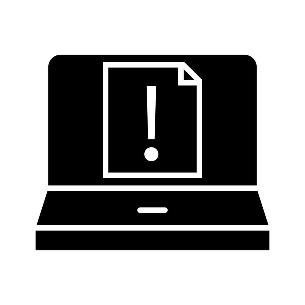 Laptop with exclamation mark, concept illustration, glyph symbol, sign. vector
