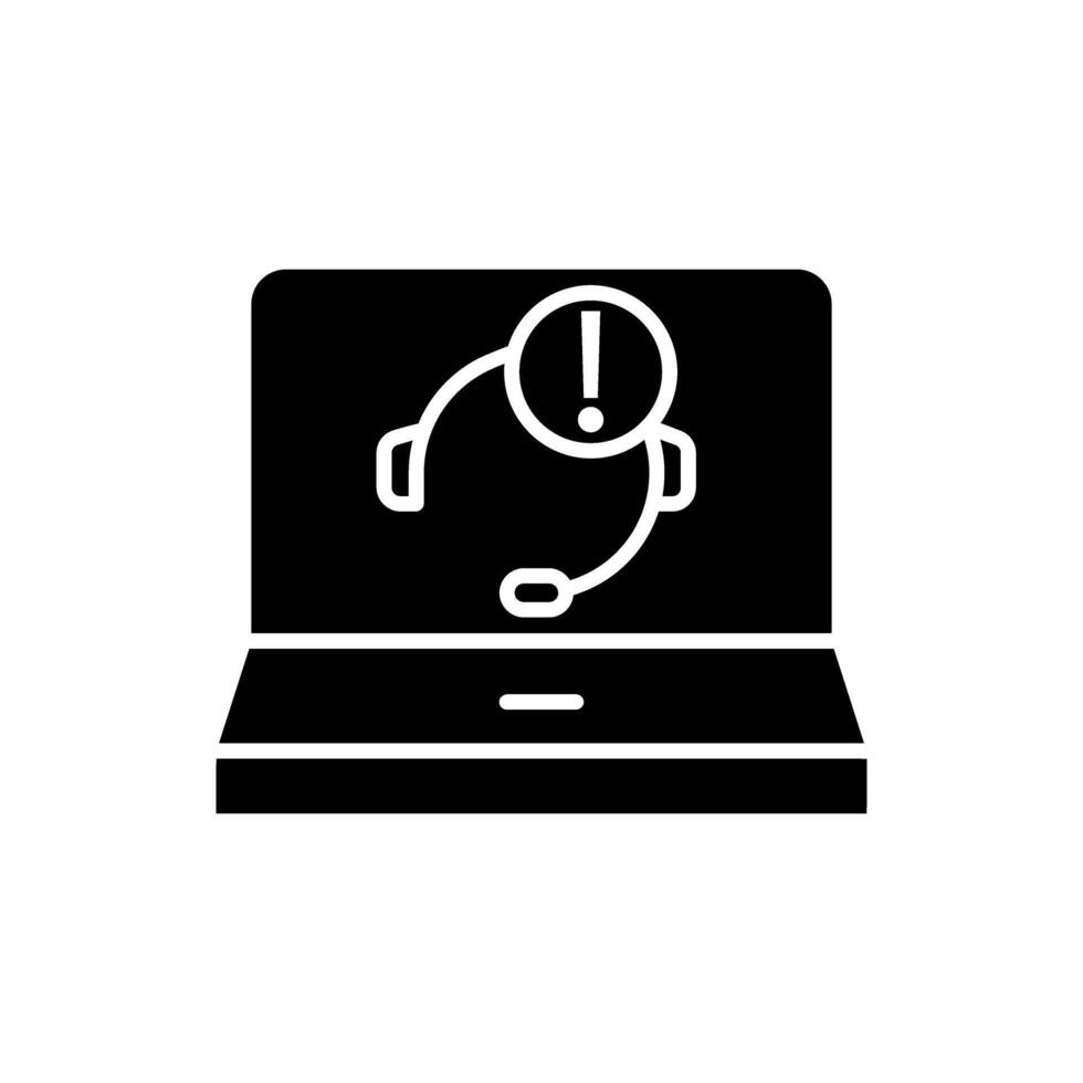 Laptop with exclamation mark black icon, concept illustration, flat symbol, glyph sign. vector
