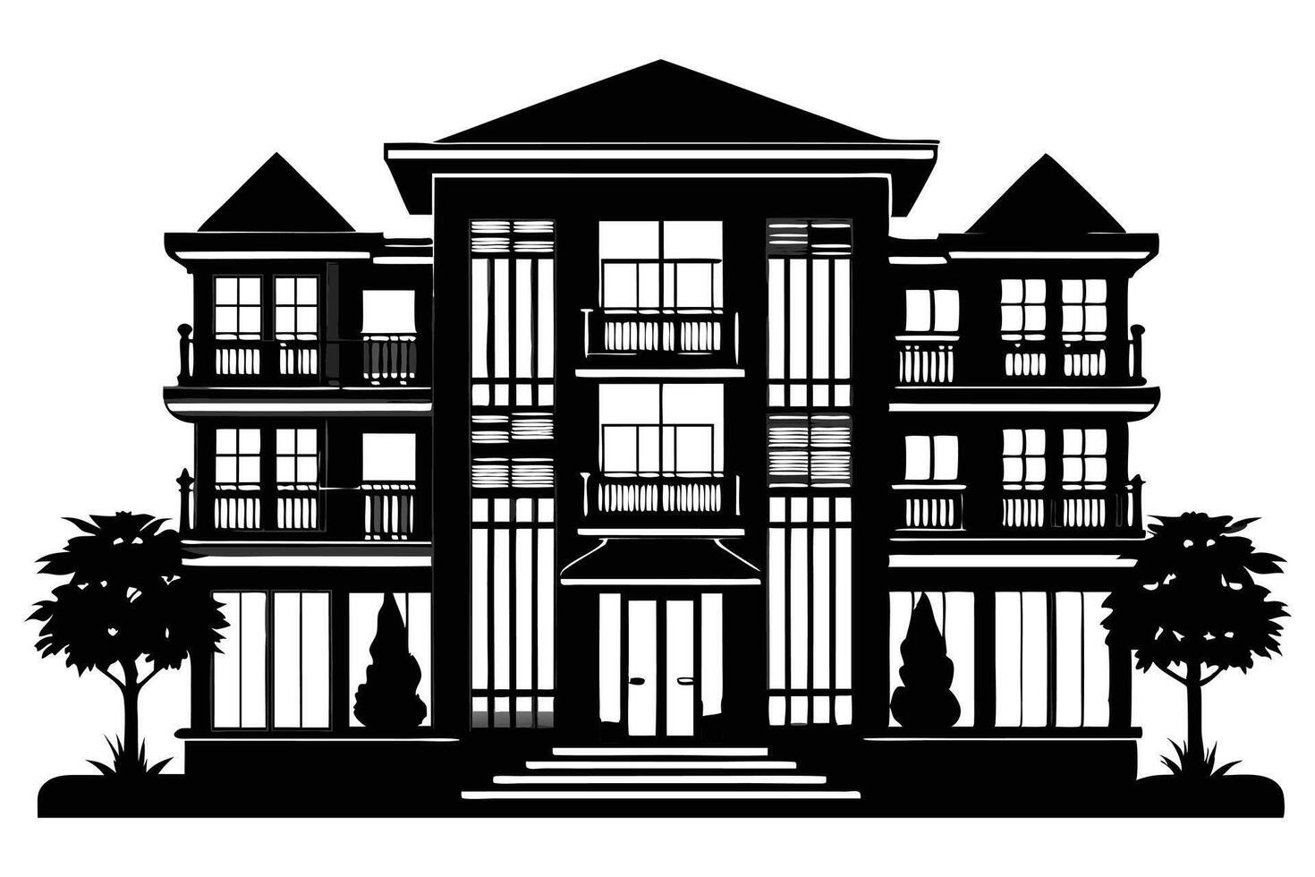 Exterior of apartment building black color silhouette vector