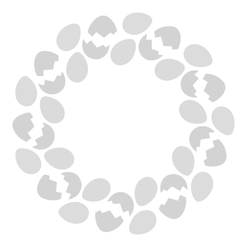 Eggs and cracked Eggshell Circular Frame border in grayscale. Easter greeting Copy space Template. Isolated illustration Thematic card, leaflets, booklet, price tag, labels or web promo banner vector