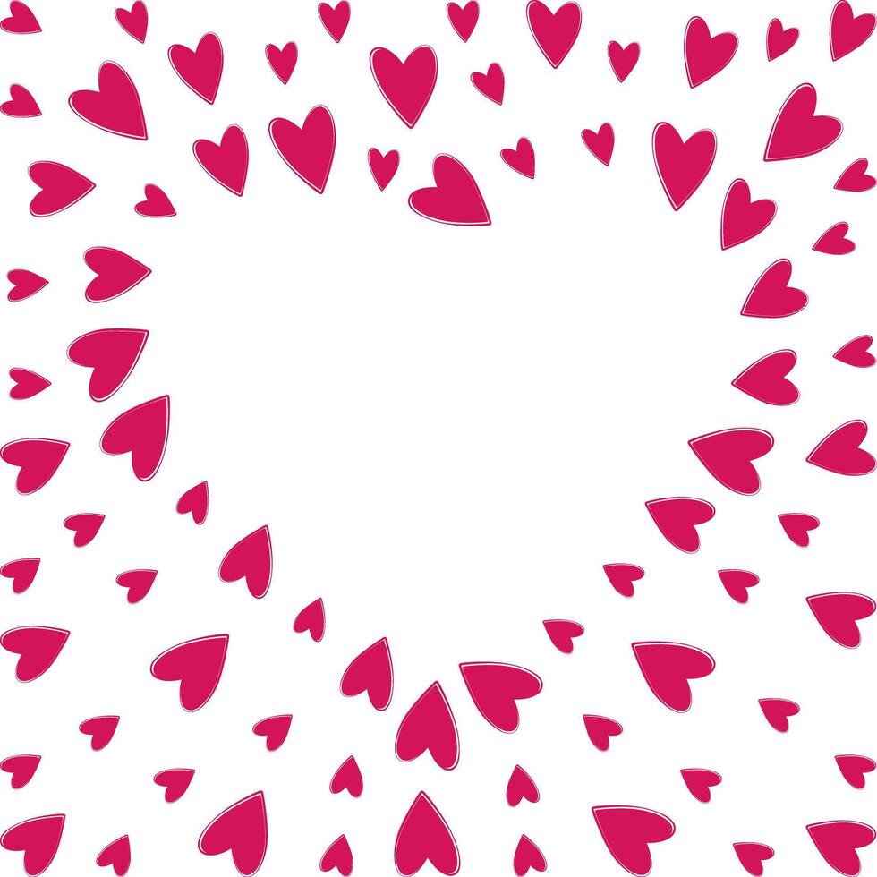 Heart shaped hearts Abstract frame border in trendy pink. Valentine Day greeting Copy space Template. illustration Thematic cards, posters or web promo banner, leaflets, print materials or tags vector