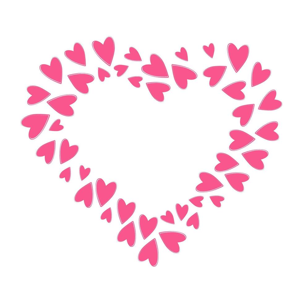 Heart shaped hearts abstract frame border in trendy pink. St Valentines greeting Copy space Template. Isolated illustration Thematic cards, invitations or web promo banners, leaflets, price tag vector