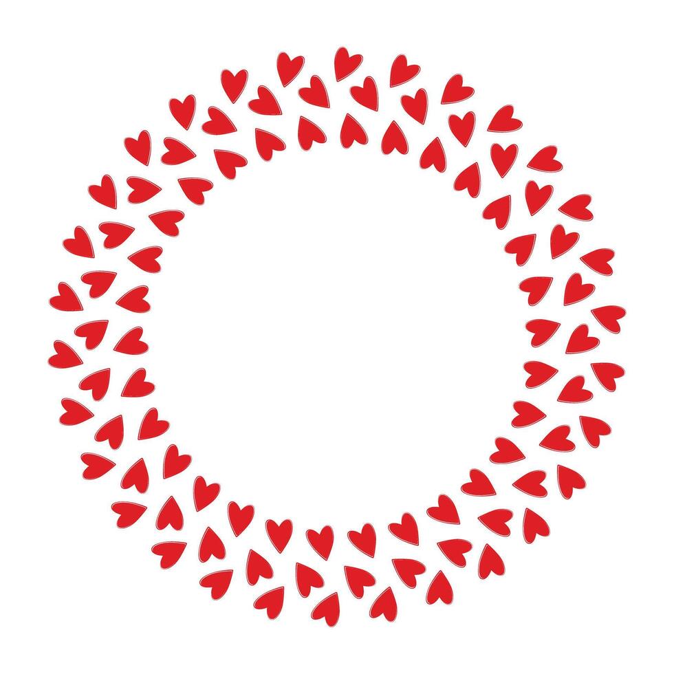 Colorful Hand drawn hearts Round Frame border in trendy red. St Valentines Day Copy space Template. Isolated illustration Thematic cards, leaflets, greetings, price, label or web promo banner vector
