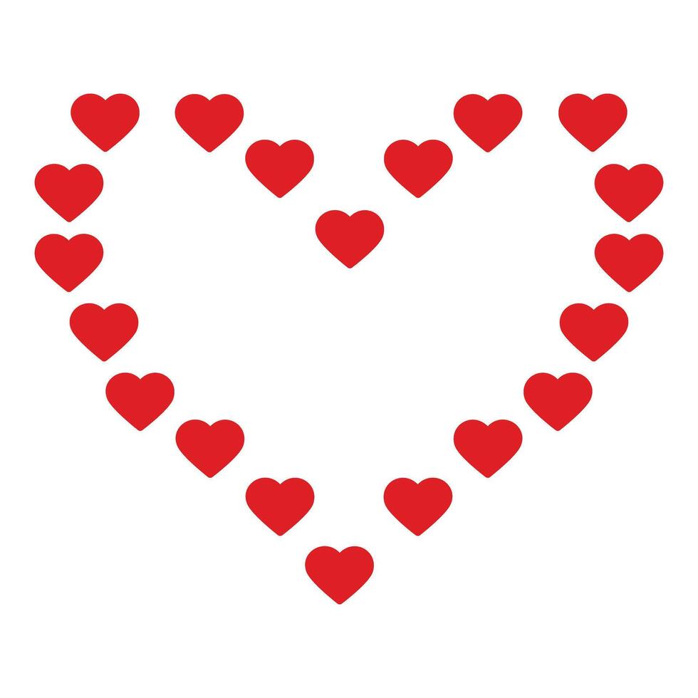 Heart shaped hearts Contour heart Frame border in trendy red. St Valentines Copy space Template idea. illustration Thematic cards, posters or web promo banner, leaflets, print materials or tags vector