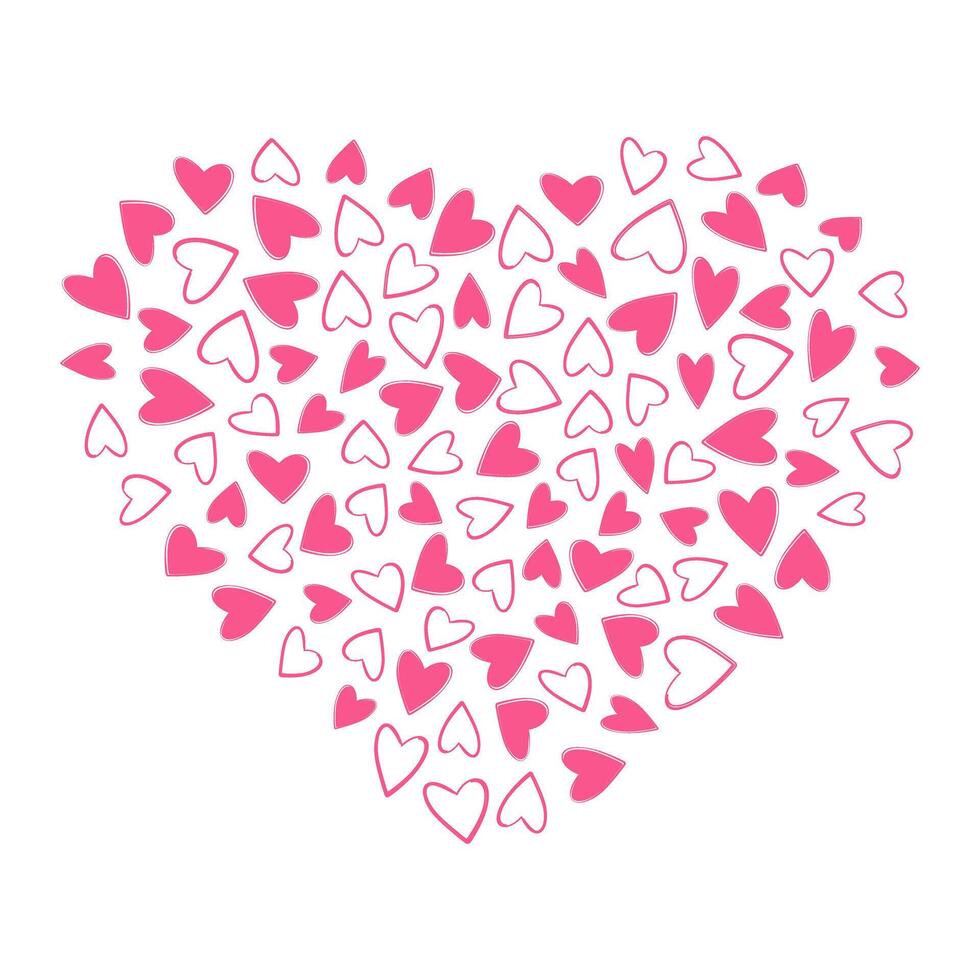 Heart shaped hearts. Outline and filled hearts St Valentines Day festive Background texture concept. Isolated illustration Thematic cards or web promo banner, leaflets, print materials or tags vector