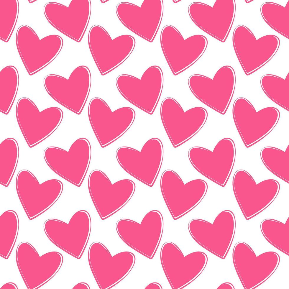 Hand drawn hearts Seamless pattern in trendy pink. Valentines Day greeting festive background idea. Isolated illustration Thematic cards, leaflets, invitation, price, label or web promo banner vector