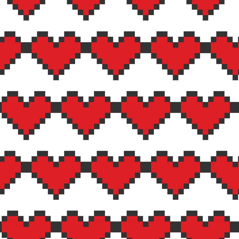 Pixel hearts Seamless Pattern. St Valentines Day Abstract Background Texture or wallpaper concept. Isolated illustration Wrapping paper or web promo banner Thematic cards, leaflets, price tags vector