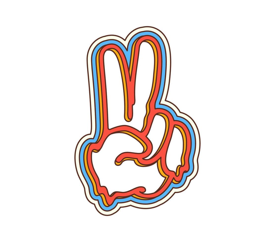 Retro hippie groovy peace gesture or victory sign vector
