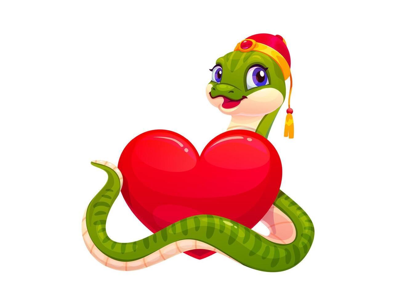 Cute green snake character with valentine heart vector