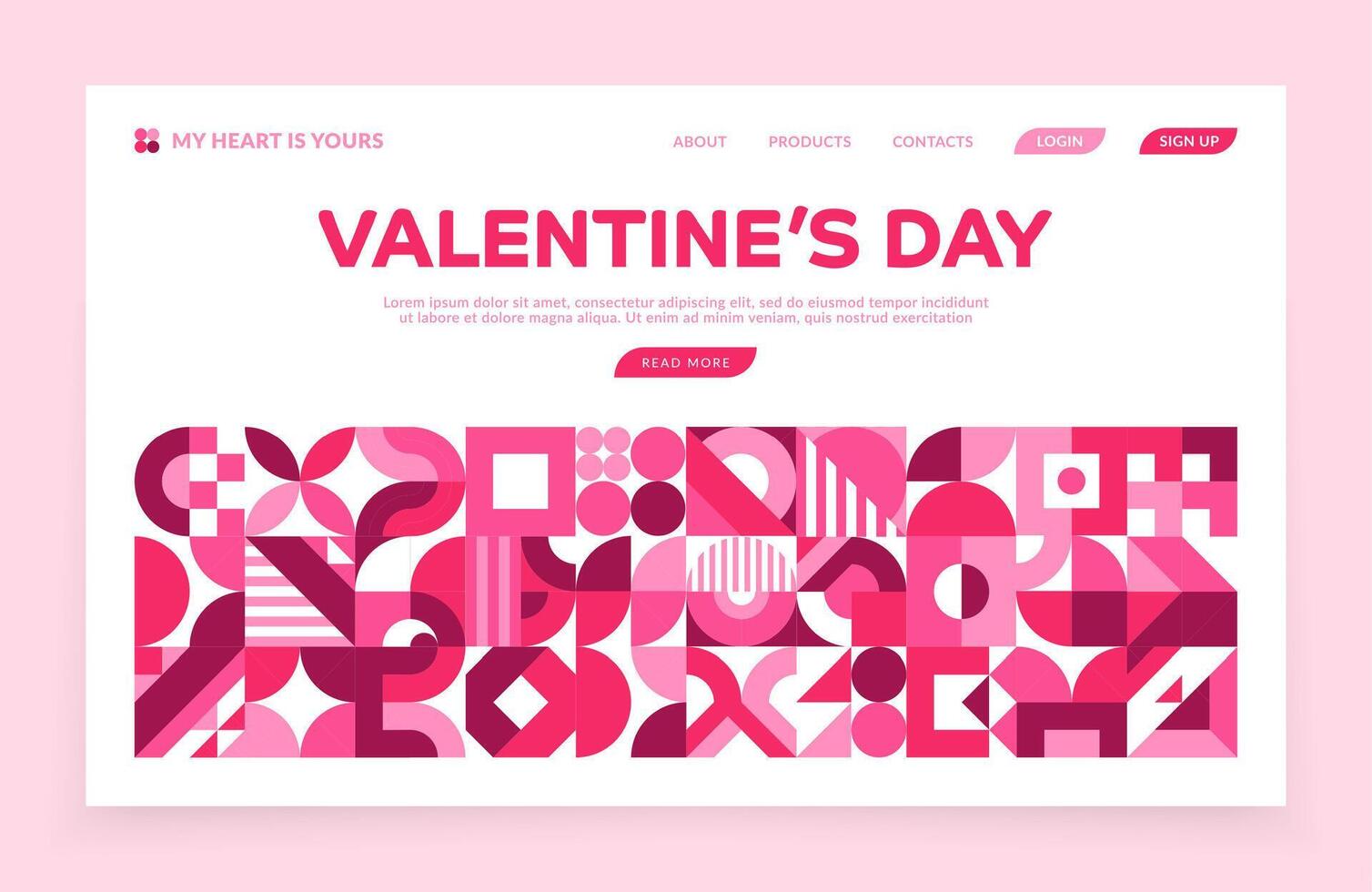Valentine day holiday landing page web template vector