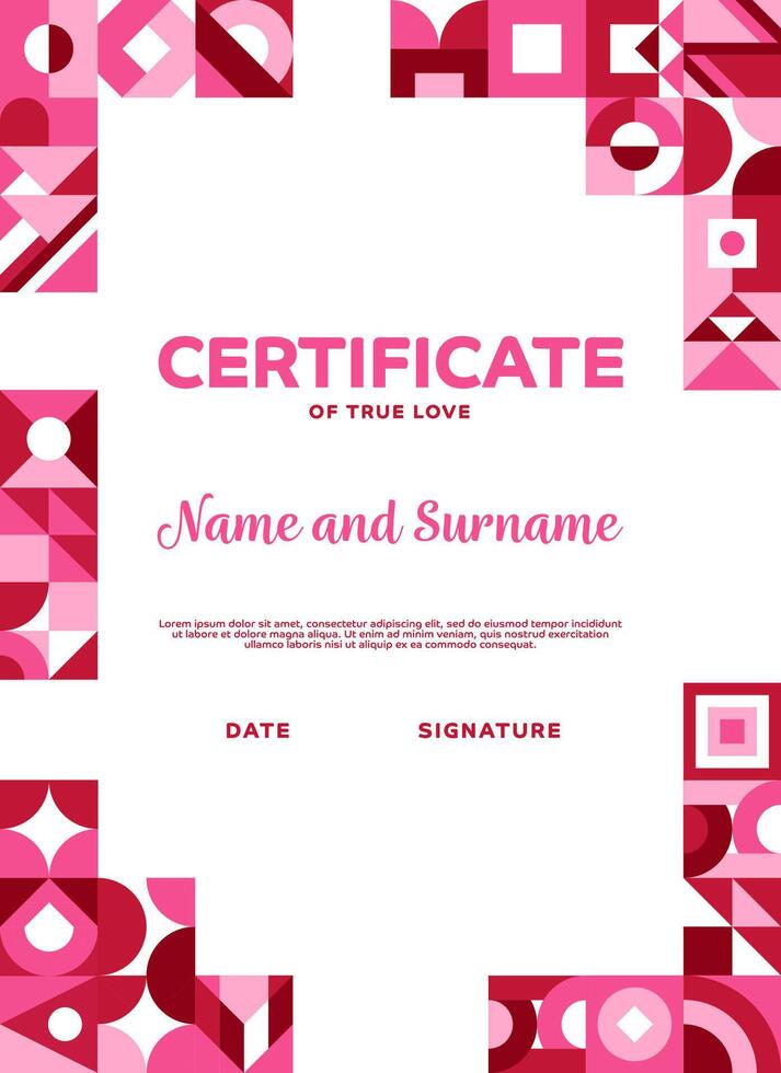 Valentine day geometric certificate of true love vector