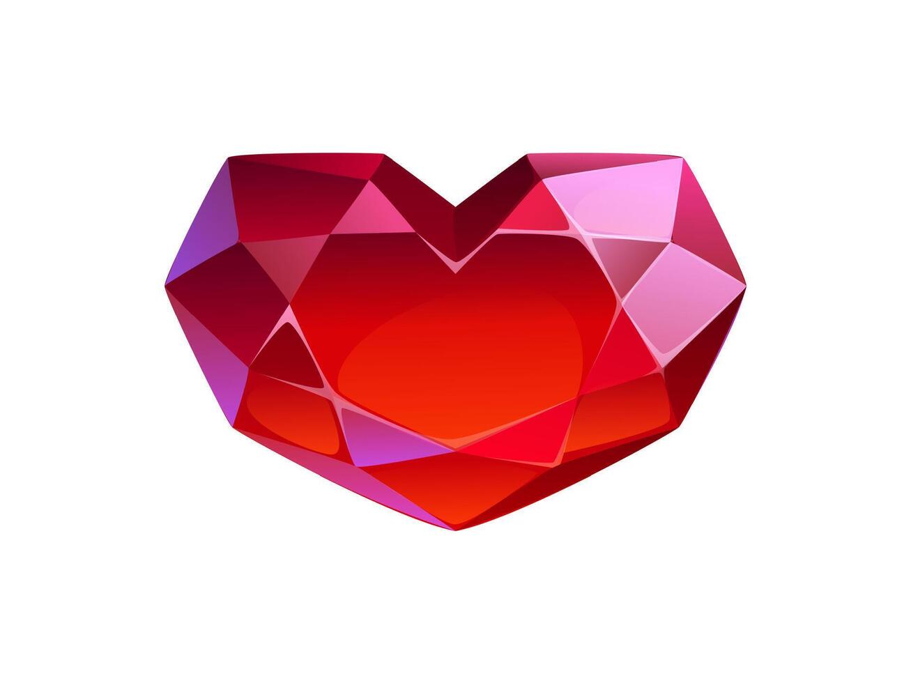 Cartoon red faceted heart shaped gemstone symbol vector