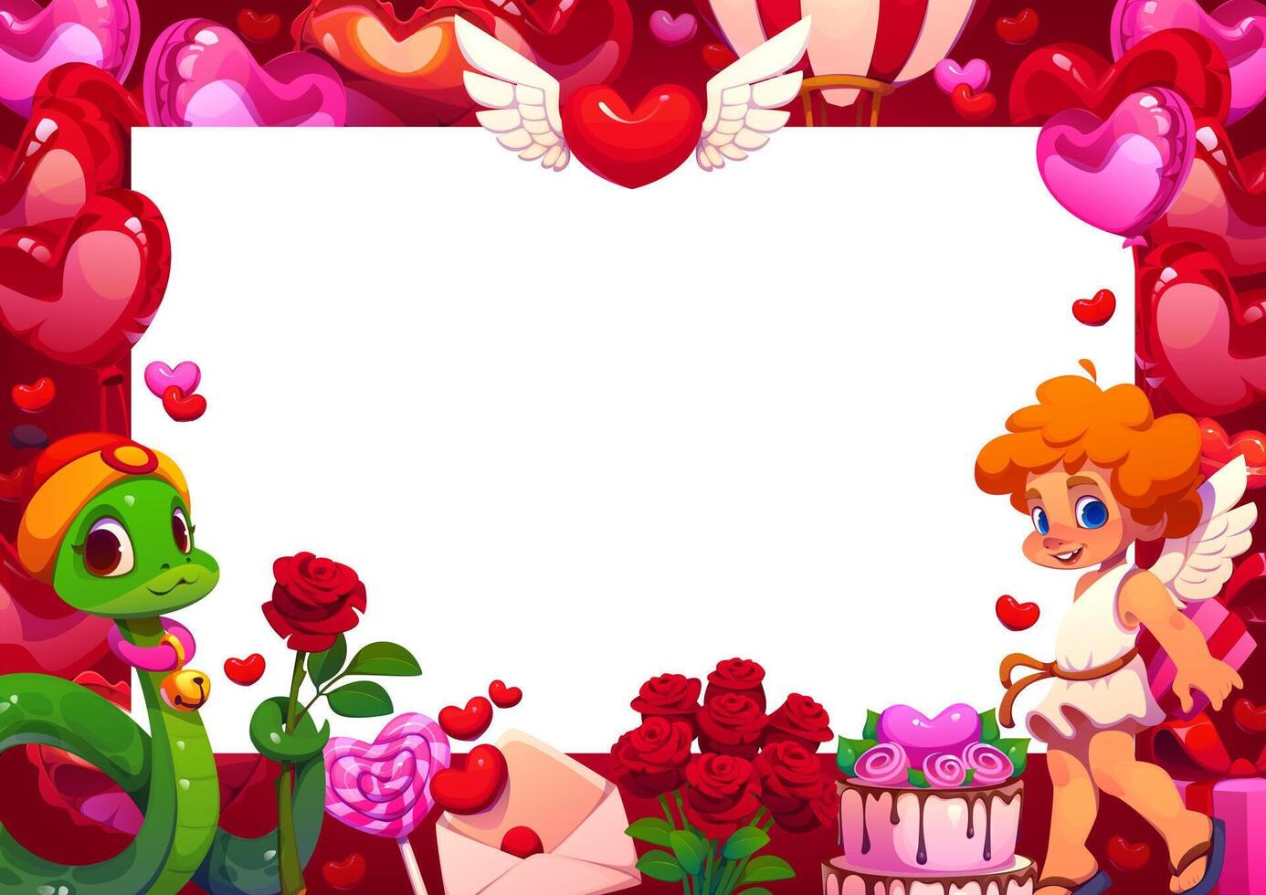 Valentines day greeting card, frame with hearts vector