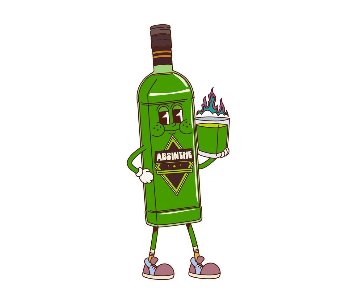 Cartoon retro groovy absinthe bottle character vector