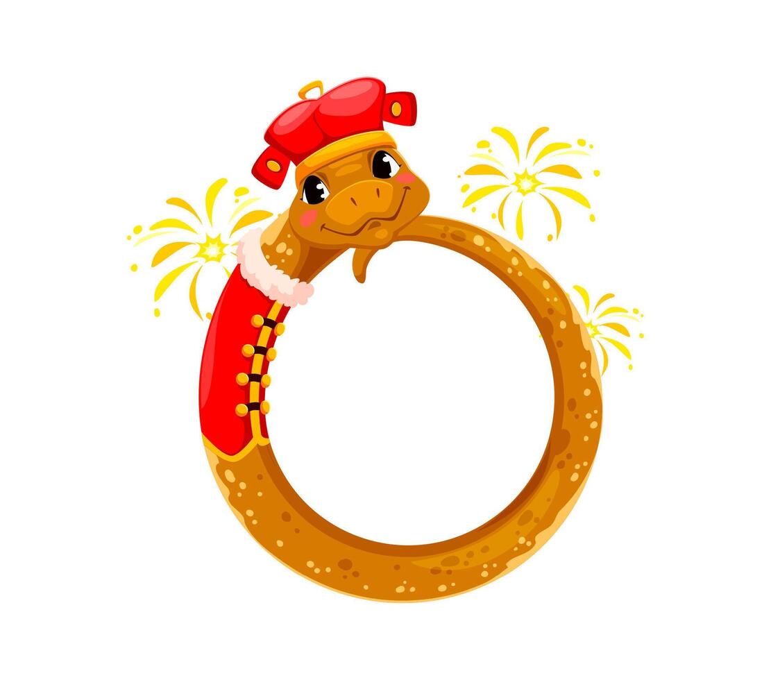 Asian horoscope cartoon snake character frame vector