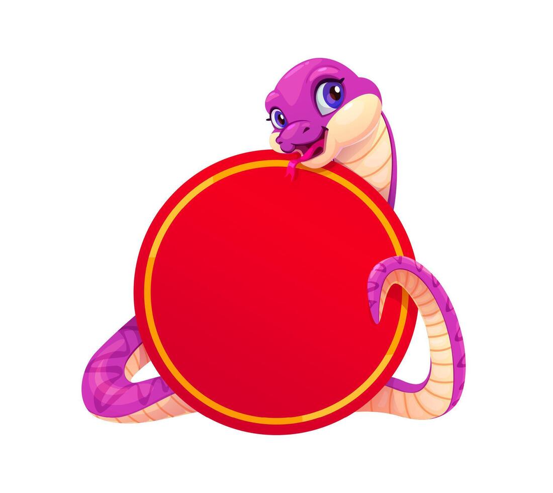 Funny snake character with red round banner vector