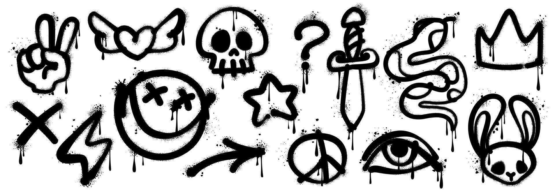 Grunge graffiti paint, ink spray icons set vector