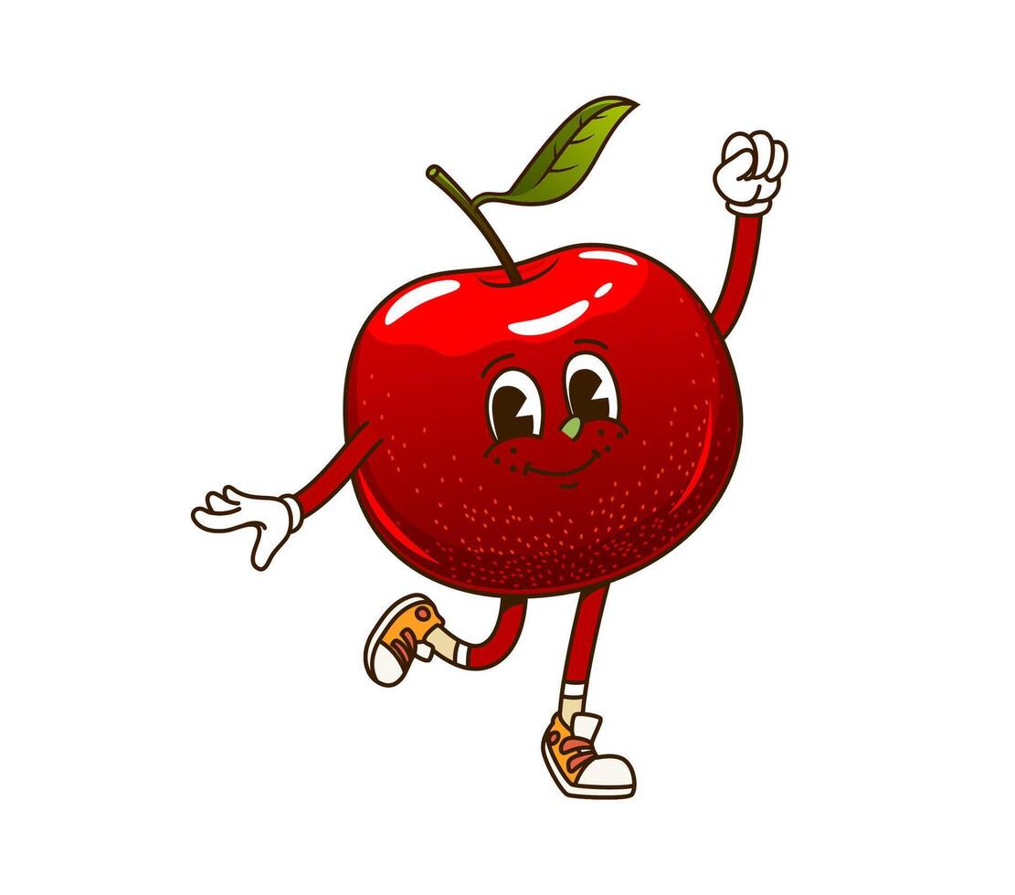 Cartoon retro groovy apple fruit funny character vector