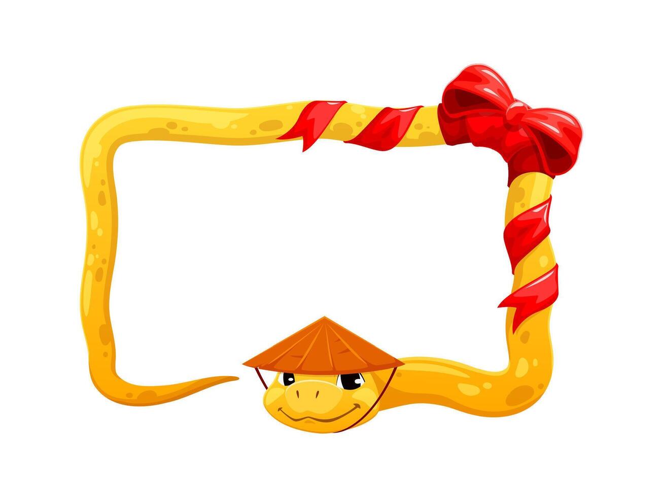 Cartoon asian horoscope snake frame with red bow vector