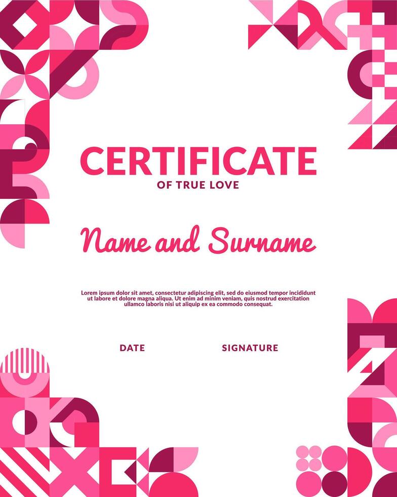 Certificate of love for Valentine day or wedding vector