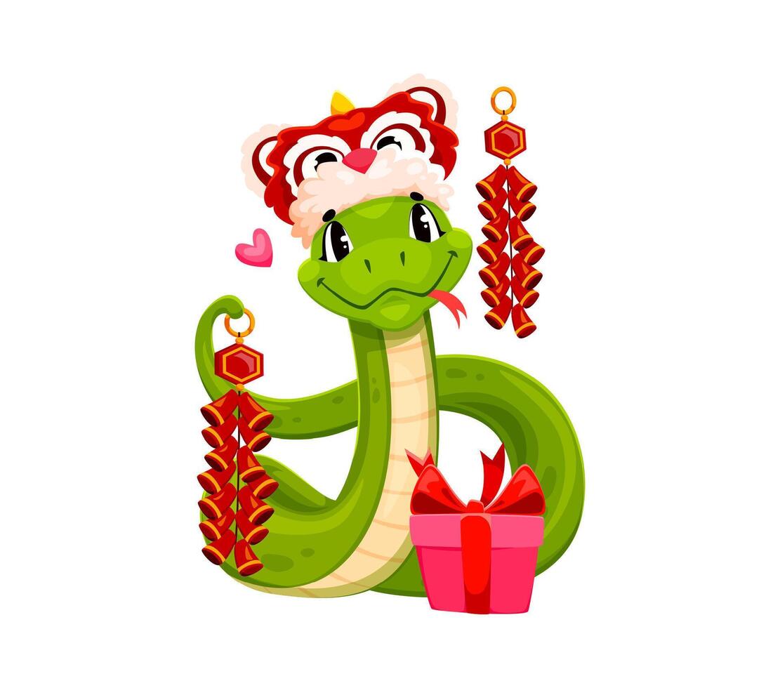 Funny cartoon snake character with gift box vector