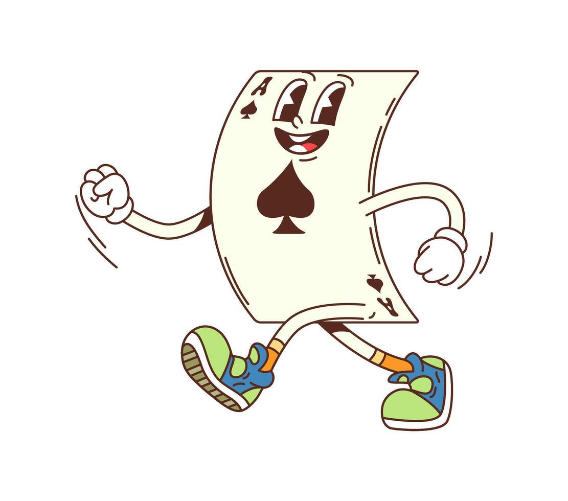 Groovy poker card, retro hippie cartoon character vector