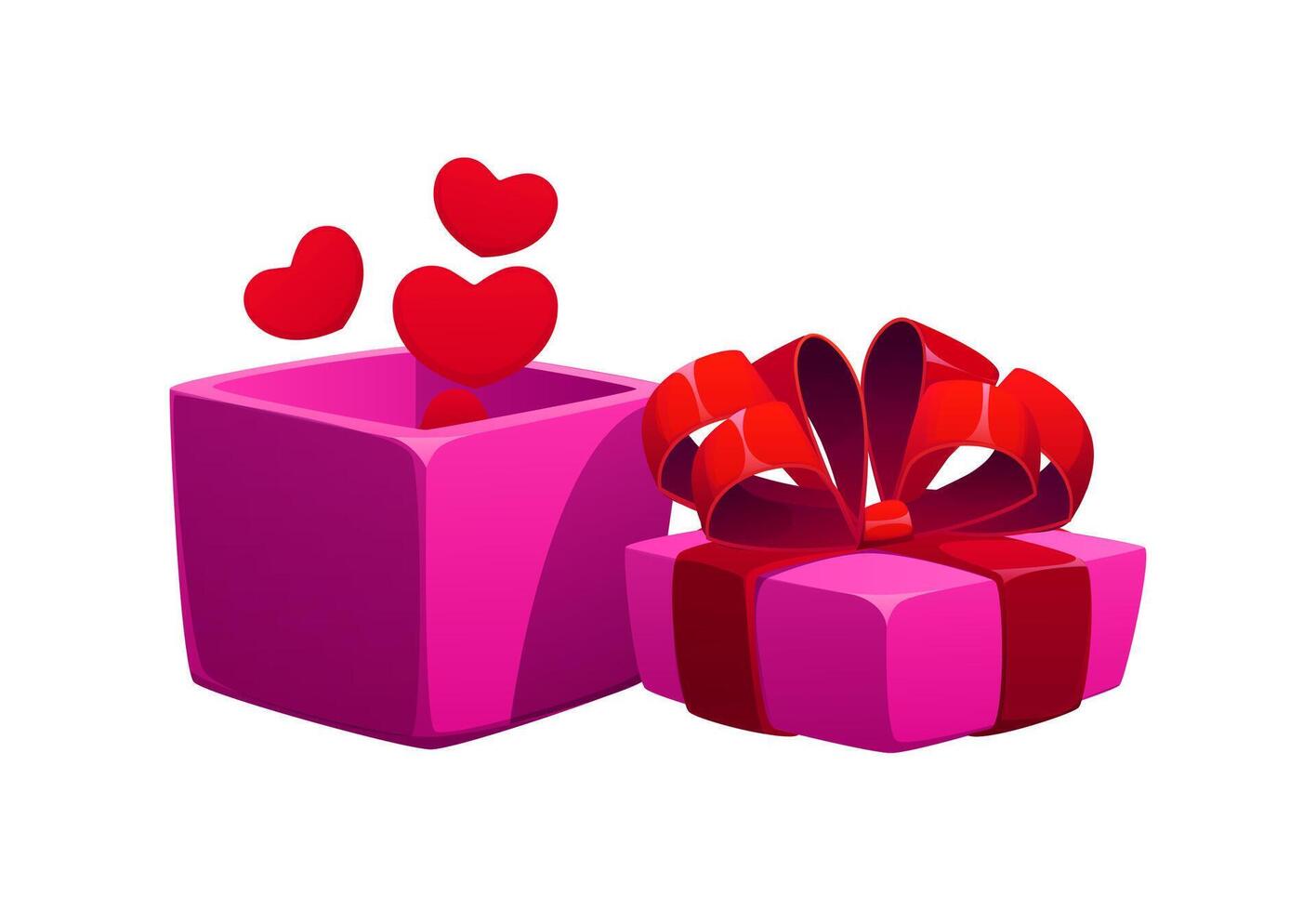 Cartoon open pink gift box with floating hearts vector