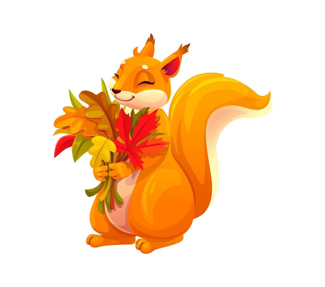 Squirrel cartoon character with autumn leaves vector