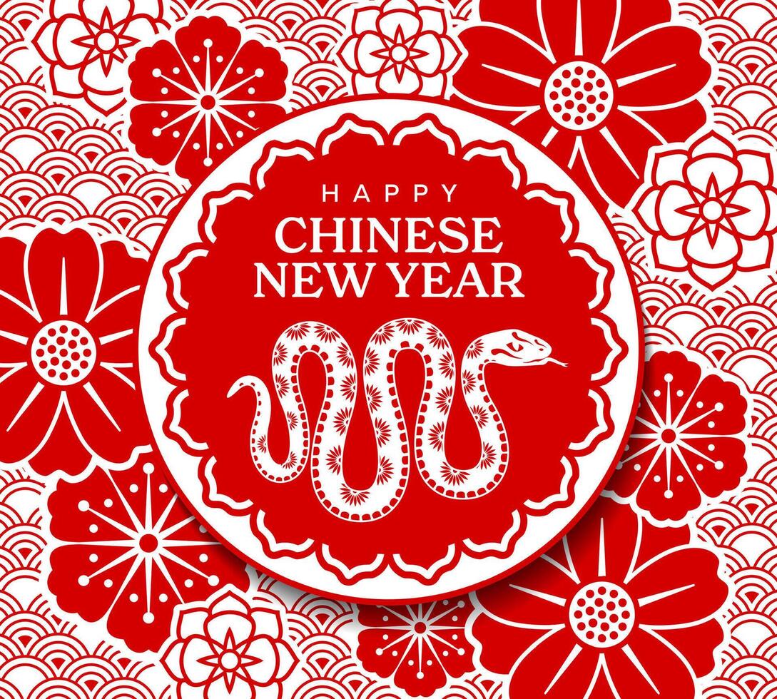Paper cut happy Chinese new year banner with snake vector