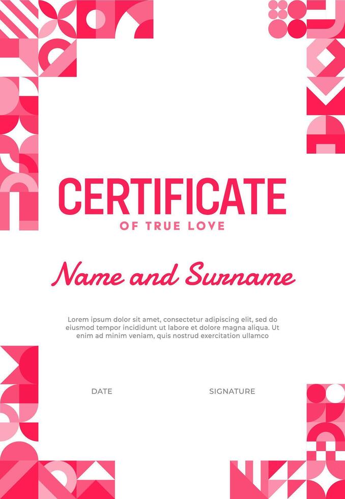 Certificate with valentine day geometric shapes vector