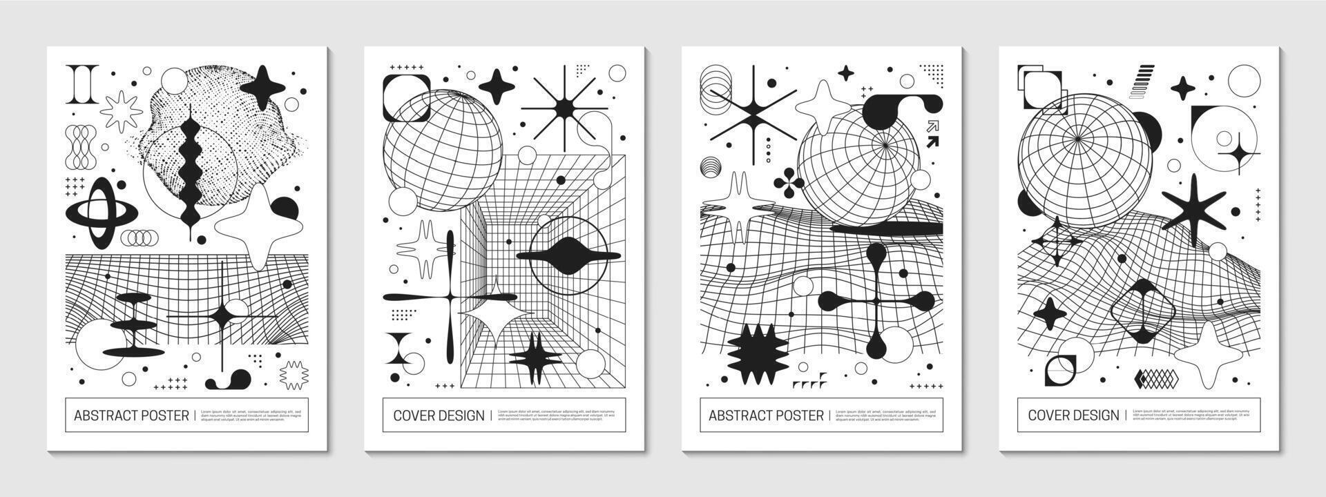 Abstract brutal posters featuring geometric shapes vector