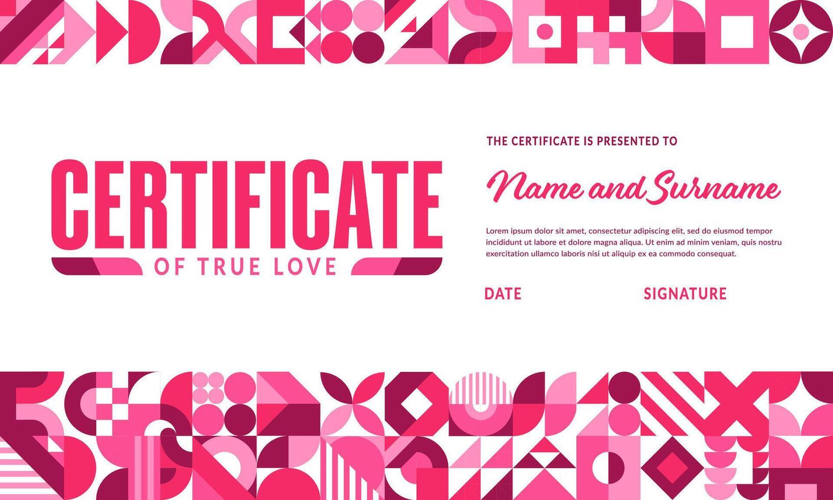 Certificate template of true love, Valentine day vector