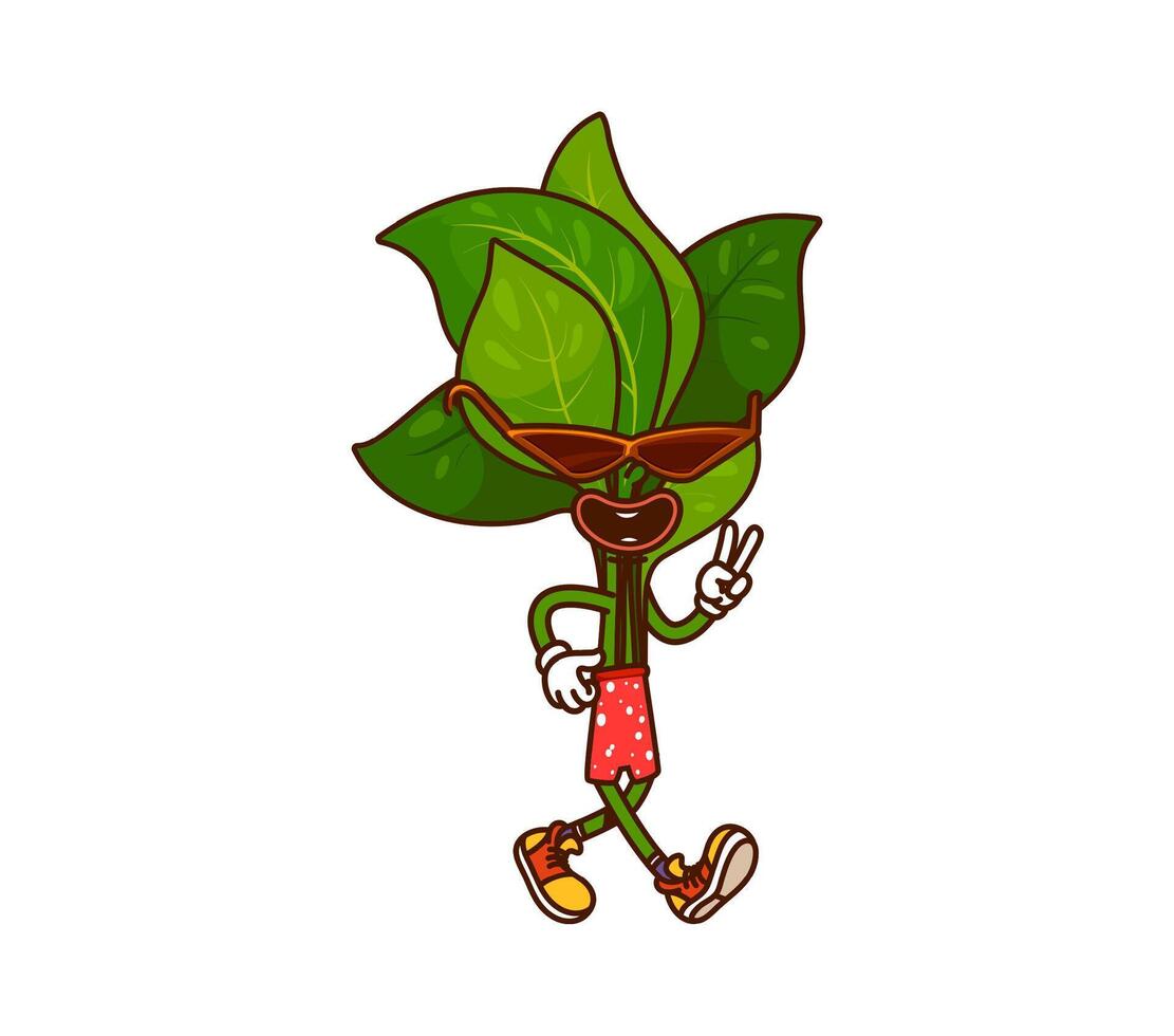 Cartoon groovy spinach veggie on summer vacation vector