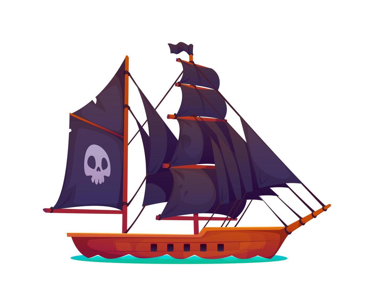 Pirate sail ship, cartoon corsair transportation vector