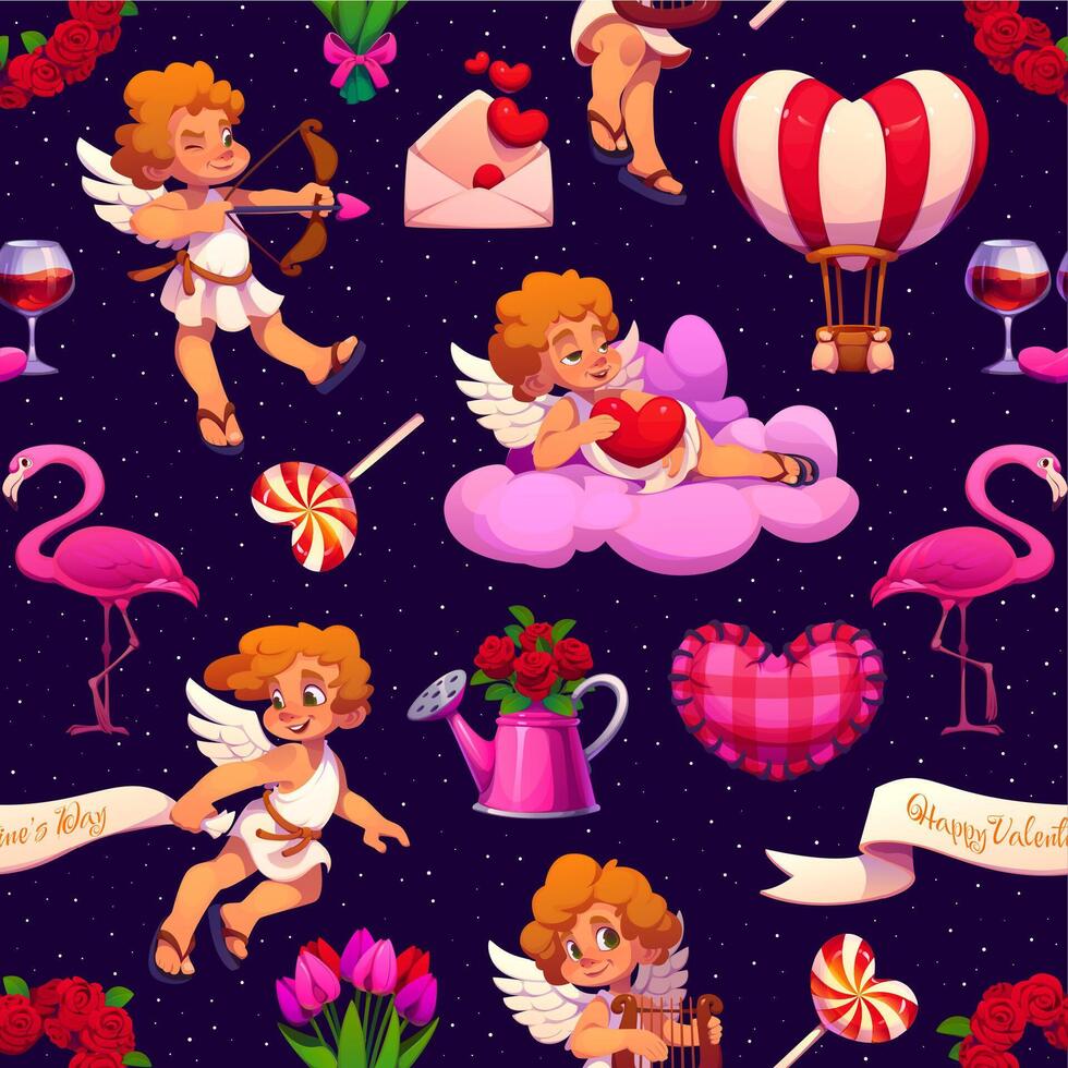 Cartoon valentine day holiday seamless pattern vector