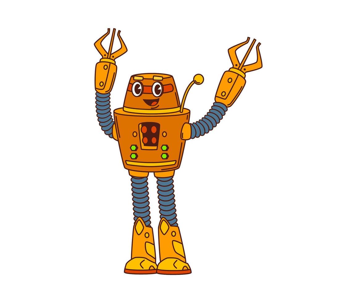 Cartoon funny groovy robot and droid character vector