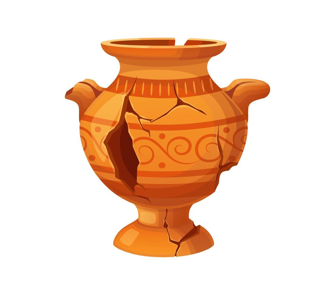 Museum cartoon ancient antique broken vase or pot vector