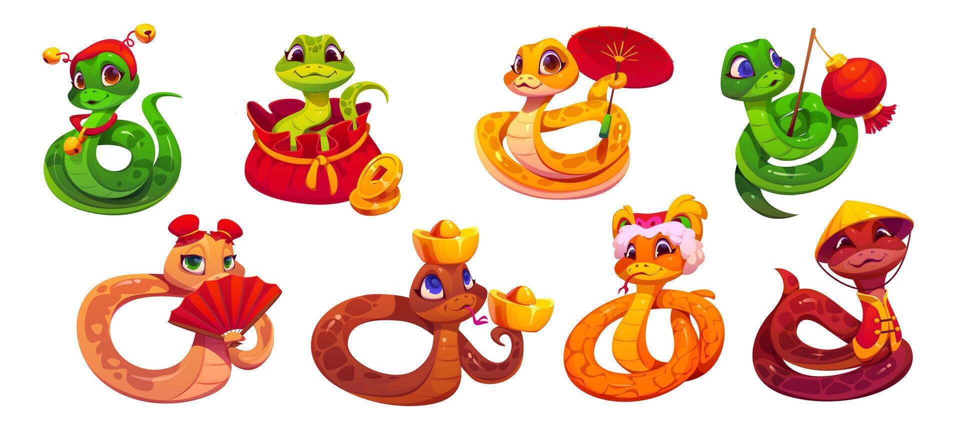 cartoon snake 2025 Chinese lunar year characters vector