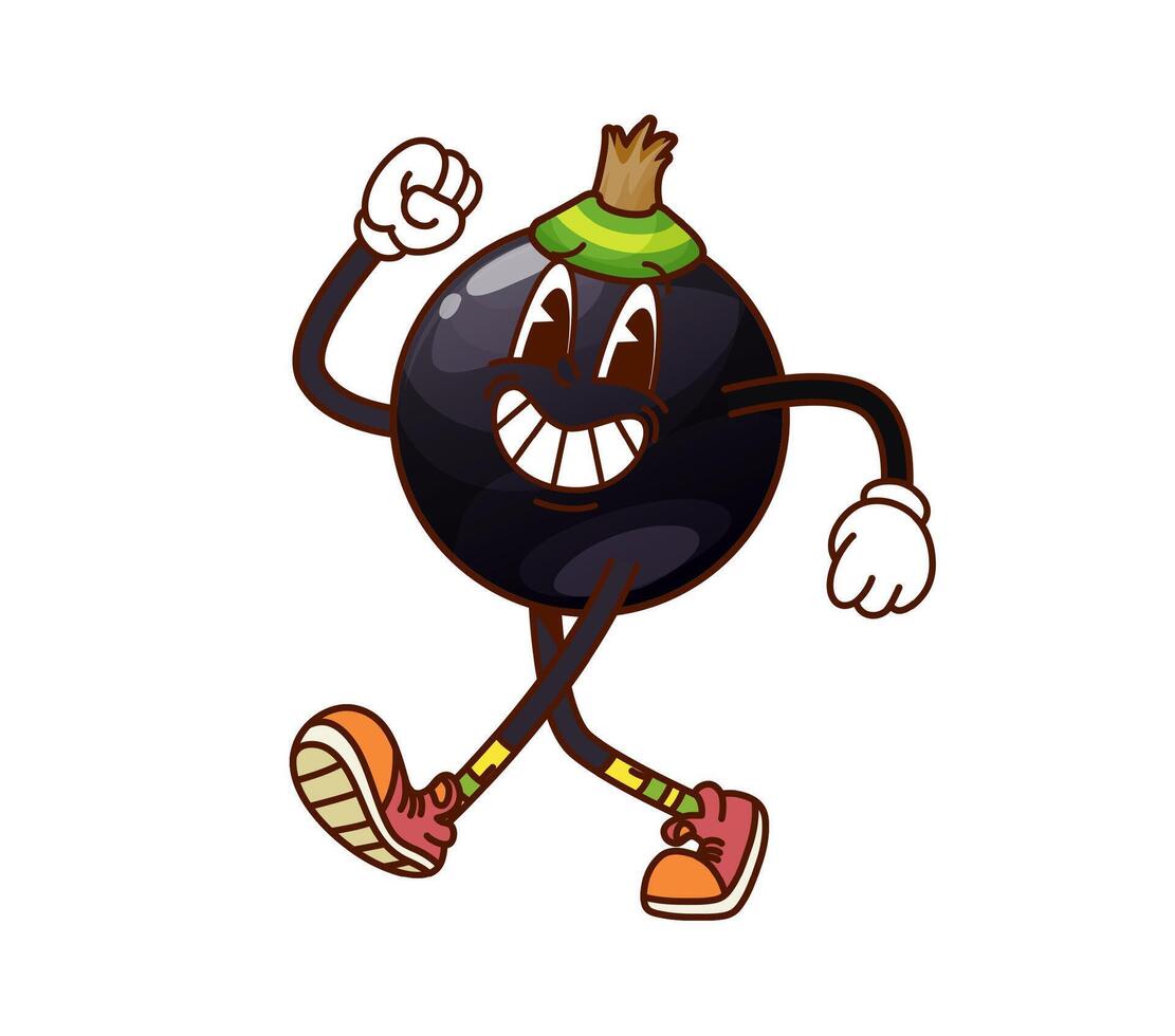 Cartoon groovy black currant berry character vector